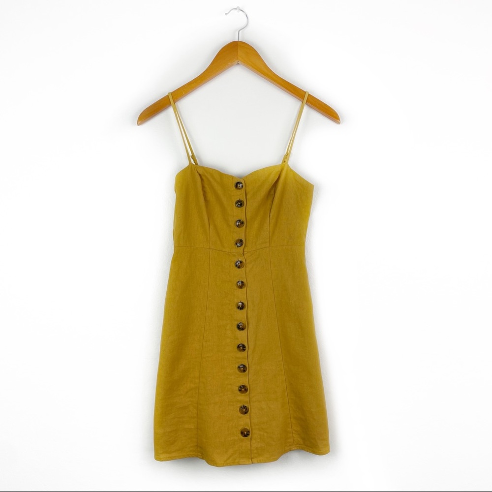 Socialite Linen Button Down Mustard Yellow Dress XS